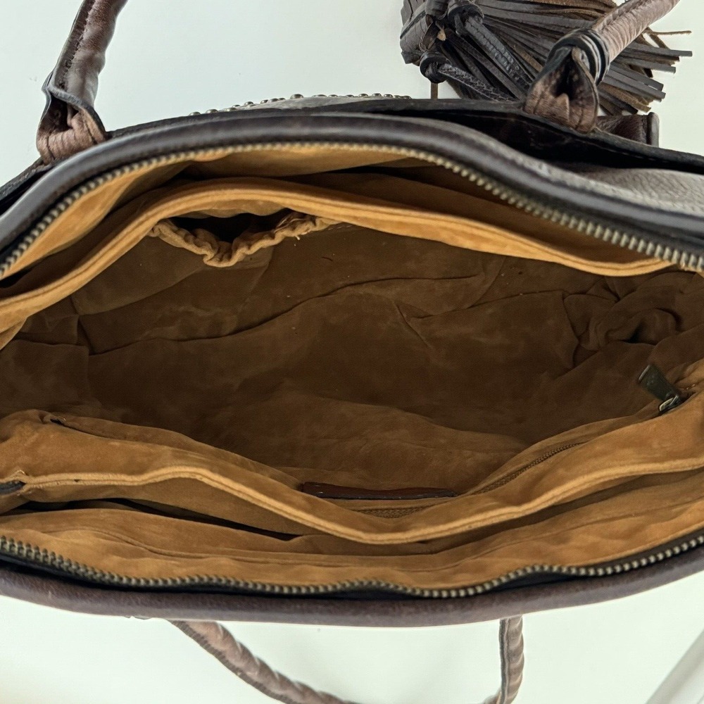 PATRICIA NASH Paris Tooled Leather Tassel Studded Satchel Bag Brown Boho Artisan - Picture 14 of 16